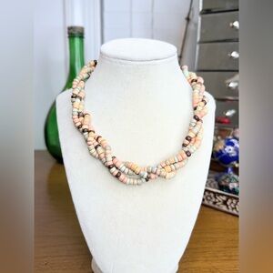 Vintage Multicolor Wooden Bead Twist Necklace Barrel Clasp Boho 1970s